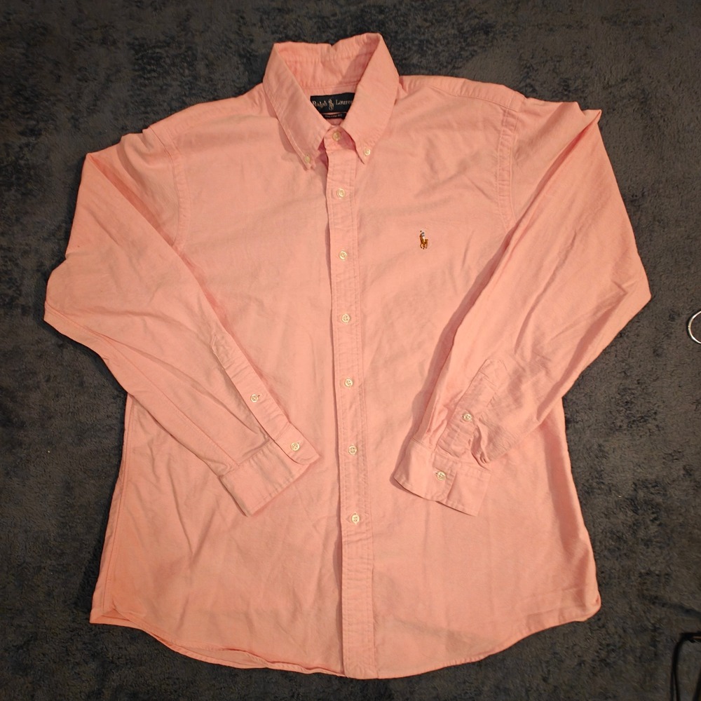 Polo Ralph Lauren Mens XL Custom Fit Oxford Shirt Salmon Pink Long Sleeve Pony